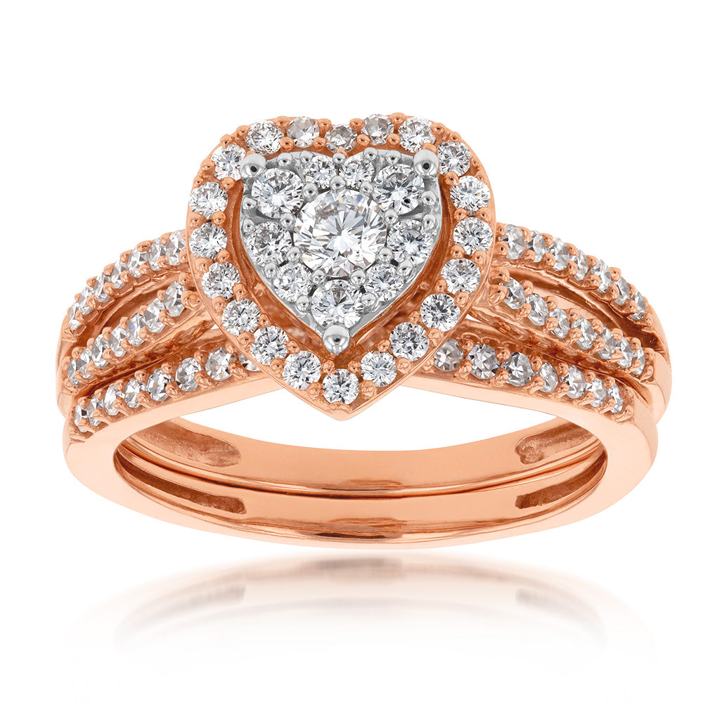 Luminesce Lab Grown Diamond Bridal Set .69Carat in Heart Design set in 10ct Rose Gold