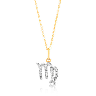 Luminesce Lab Diamond 9ct Yellow Gold Virgo Sign 1/6 Carat Diamond Pendant With Chain