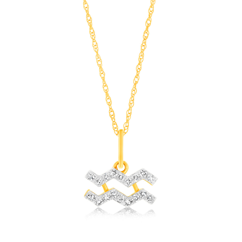 Luminesce Lab Diamond 9ct Yellow Gold Aquarius 1/10 Carat Diamond Pendant With Chain