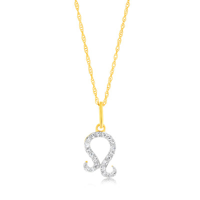 Luminesce Lab Diamond 9ct Yellow Gold Leo Sign 1/10 Carat Diamond Pendant With Chain