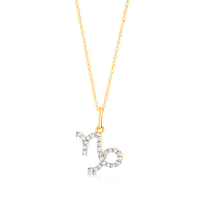Luminesce Lab Diamond 9ct Yellow Gold Capricon 1/10 Carat Diamond Pendant With Chain