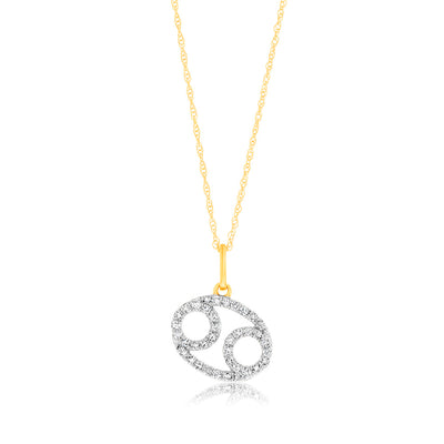 Luminesce Lab Diamond 9ct Yellow Gold Cancer 1/5 Carat Diamond Pendant With Chain