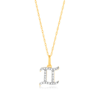 Luminesce Lab Diamond 9ct Yellow Gold Gemini 1/10 Carat Diamond Pendant With Chain