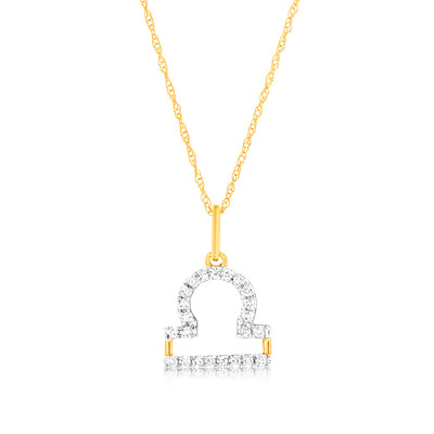 Luminesce Lab Diamond 9ct Yellow Gold Libra 1/10 Carat Diamond Pendant With Chain