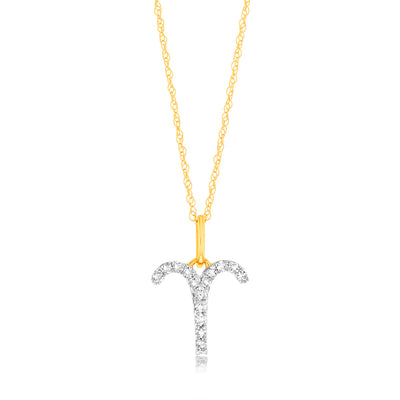 Luminesce Lab Diamond 9ct Yellow Gold Aries 1/10 Carat Diamond Pendant With Chain