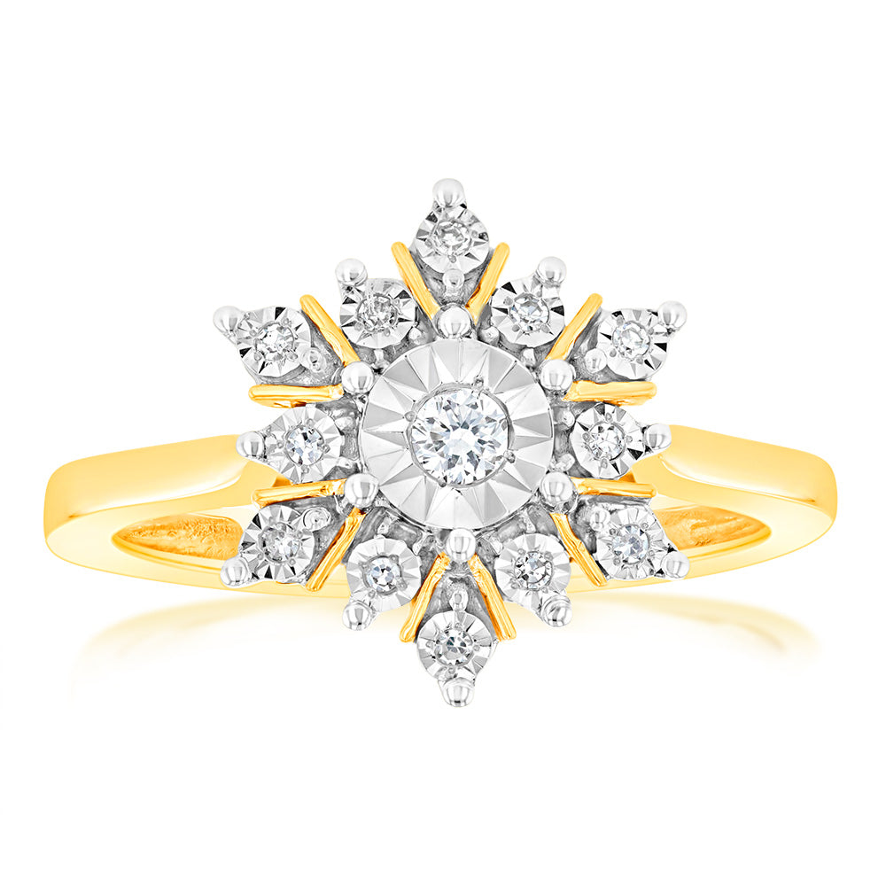 Luminesce Lab Grown Dress Ring with 13 Diamonds Set in 9 Carat Yellow Gold
