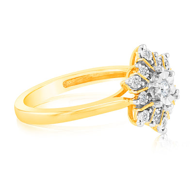 Luminesce Lab Grown Dress Ring with 13 Diamonds Set in 9 Carat Yellow Gold