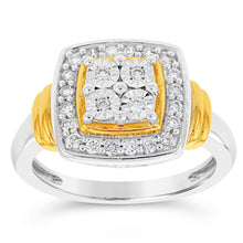 Load image into Gallery viewer, Luminesce Lab Grown 1/4 Carat Diamond Cushion Dress Ring Gold Plated Silver Size N1/2