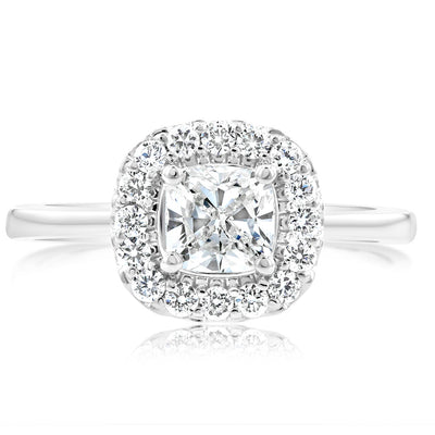 Luminesce Lab Grown 18ct White Gold 1 Carat Diamond Cushion Halo Ring