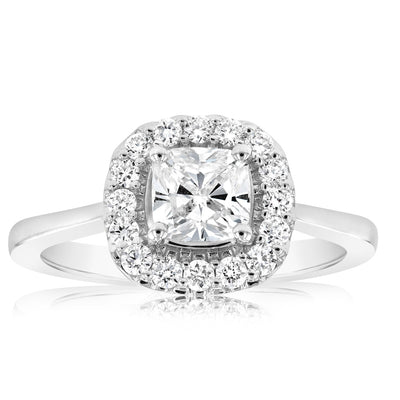 Luminesce Lab Grown 18ct White Gold 1 Carat Diamond Cushion Halo Ring