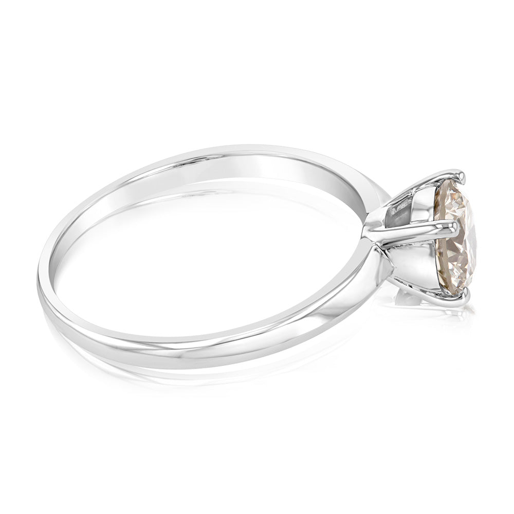 Luminesce Lab Grown 1 Carat Light Champagne Solitaire Diamond Ring in 14ct White Gold