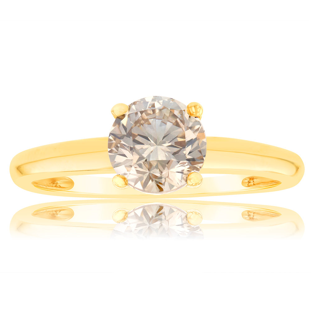Luminesce Lab Grown 1 Carat Light Champagne Solitaire Diamond Ring in14ct Yellow Gold