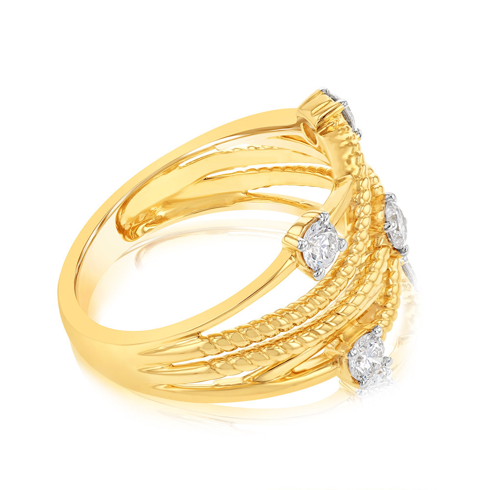9ct Yellow Gold 1/2 Carat Lab Grown Diamond Rope Effect Dress Ring