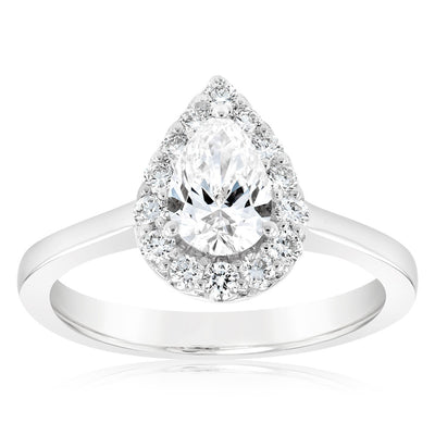 Luminesce Lab Grown 18ct White Gold 1 Carat Diamond Pear Halo Ring