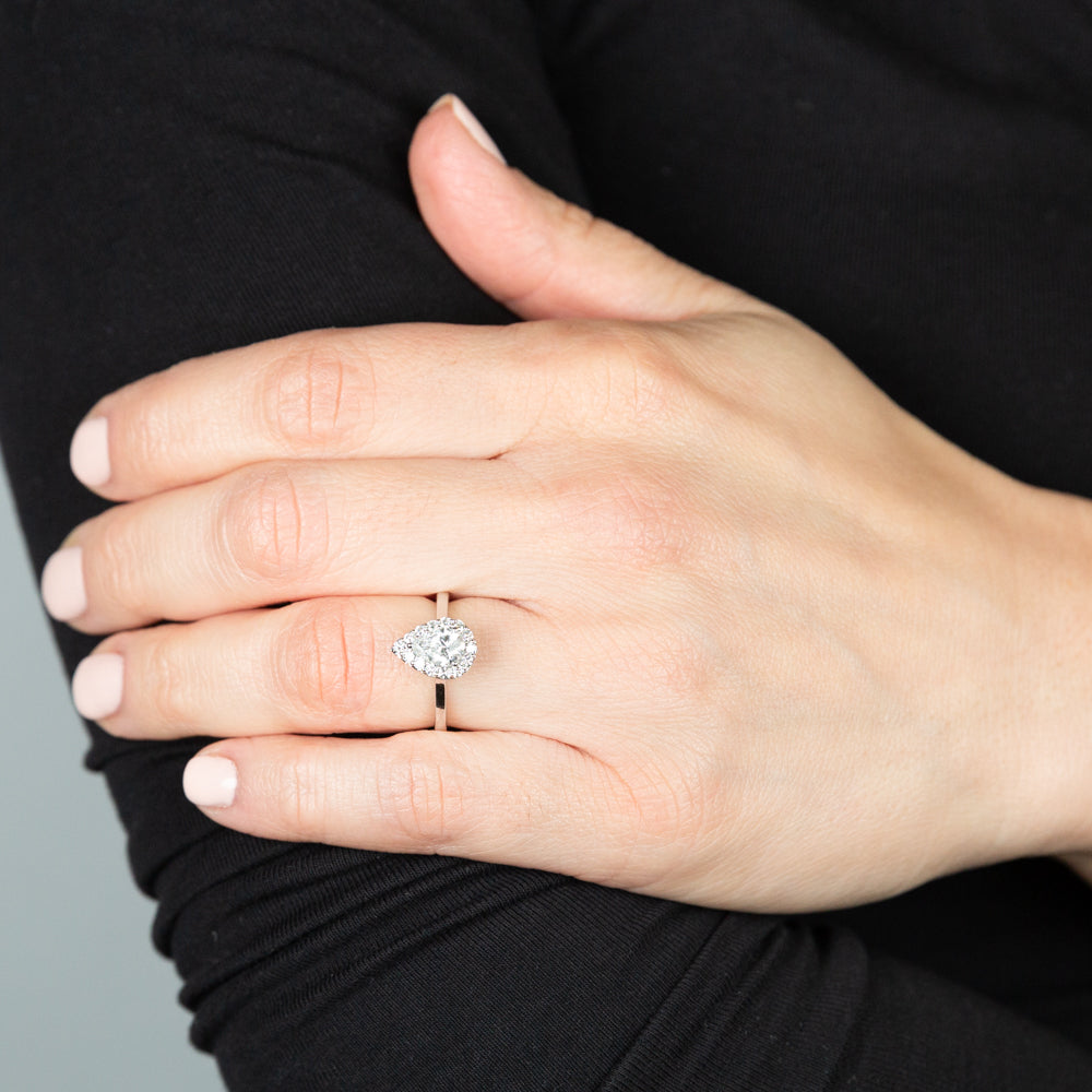 Luminesce Lab Grown 18ct White Gold Carat Diamond Pear Halo Ring