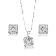 Load image into Gallery viewer, Sterling Silver Diamond Pendant &amp; Stud Earrings Set