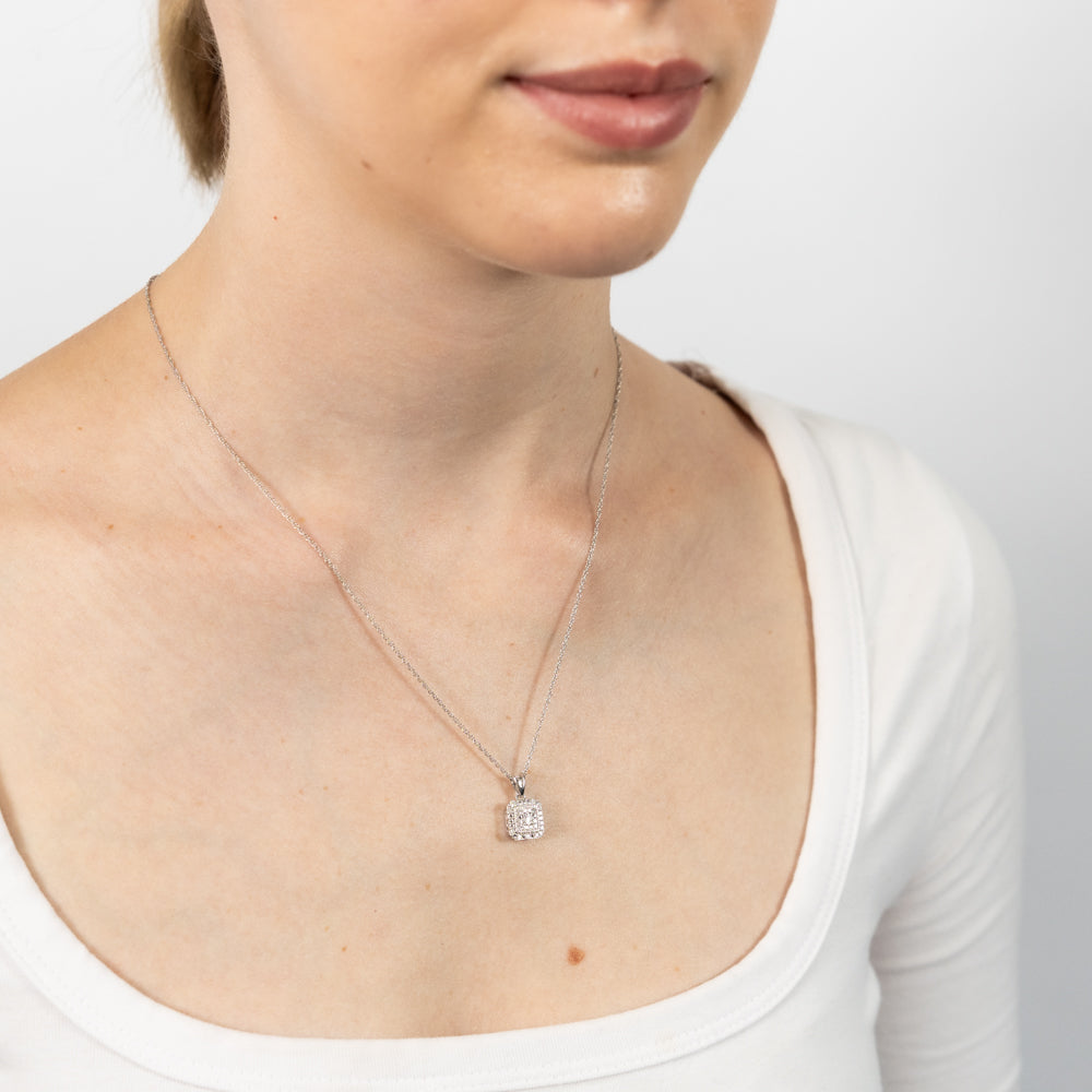 Sterling Silver Diamond Pendant & Stud Earrings Set