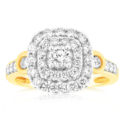 Luminesce Lab Grown 1 Carat Diamond Halo Ring in 9ct Yellow Gold