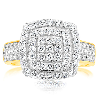 9ct Yellow Gold 1 Carat Luminesce Lab Grown Diamond Cluster Dress Ring