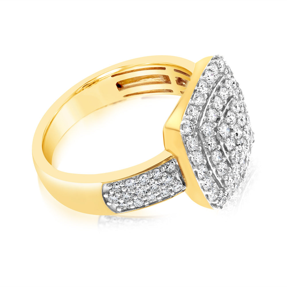 9ct Yellow Gold 1 Carat Luminesce Lab Grown Diamond Cluster Dress Ring