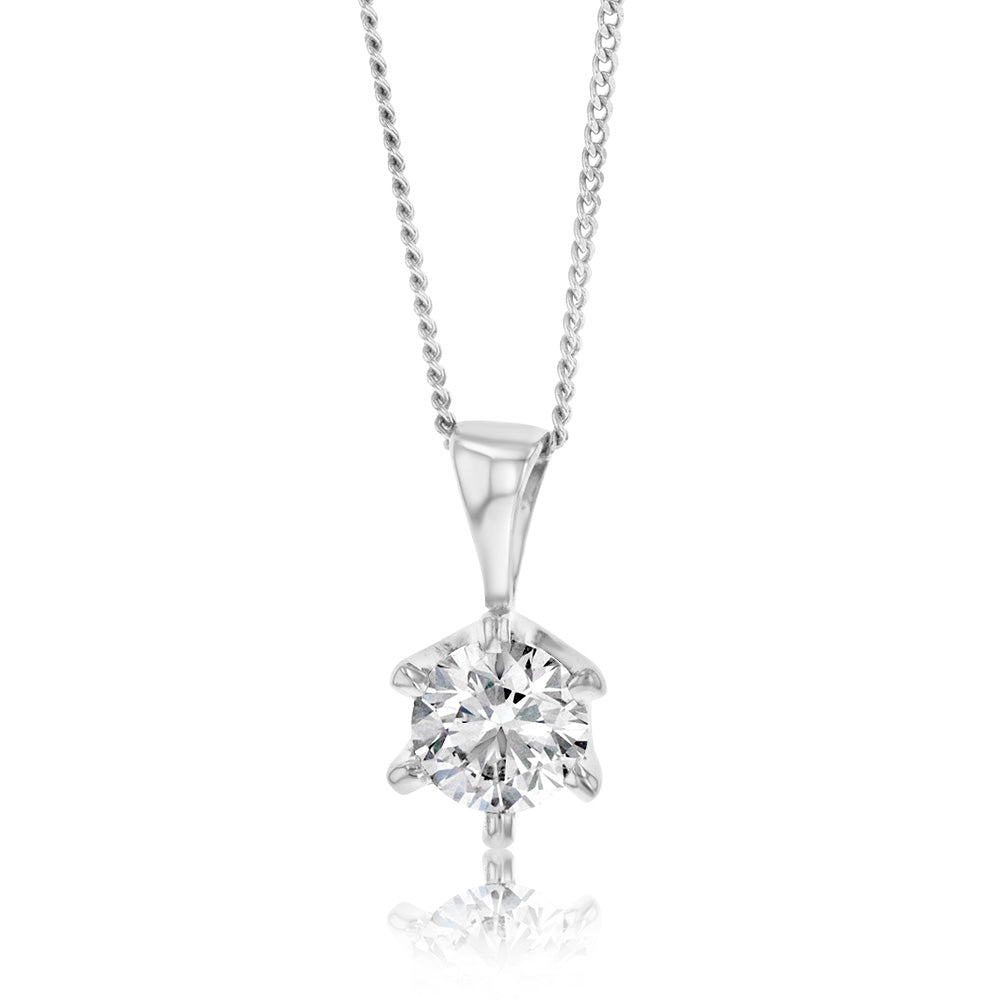 Luminesce Lab Grown 18ct White Gold 1 Carat Solitaire Diamond Pendant with 45cm Chain