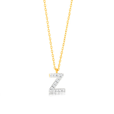 Luminesce Lab Diamond Z Initial Pendant in 9ct Yellow Gold with Adjustable 45cm Chain