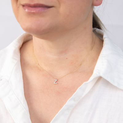 Luminesce Lab Diamond Z Initial Pendant in 9ct Yellow Gold with Adjustable 45cm Chain