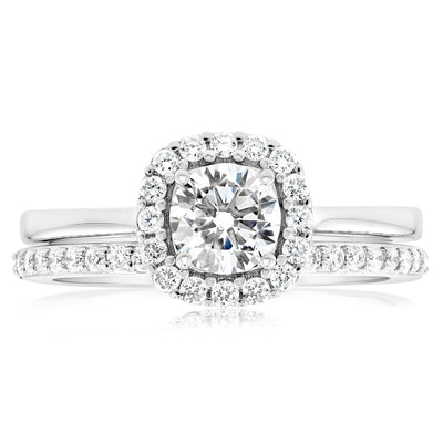 Luminesce Lab Grown Diamond 1 Carat Bridal Set in Halo Design set in 18ct White Gold
