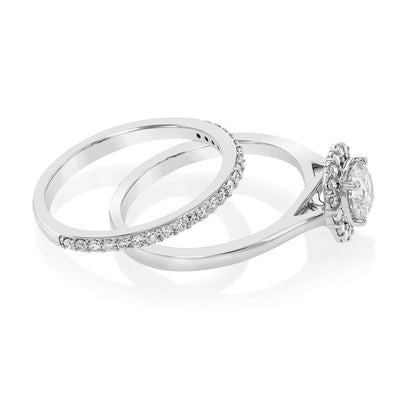 Luminesce Lab Grown Diamond 1 Carat Bridal Set in Halo Design set in 18ct White Gold