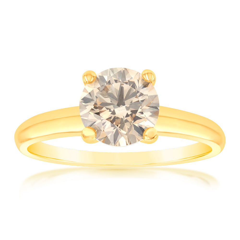 Luminesce Lab Grown 1.5 Ct Light Champagne Solitaire Diamond Ring in 14ct Yellow Gold