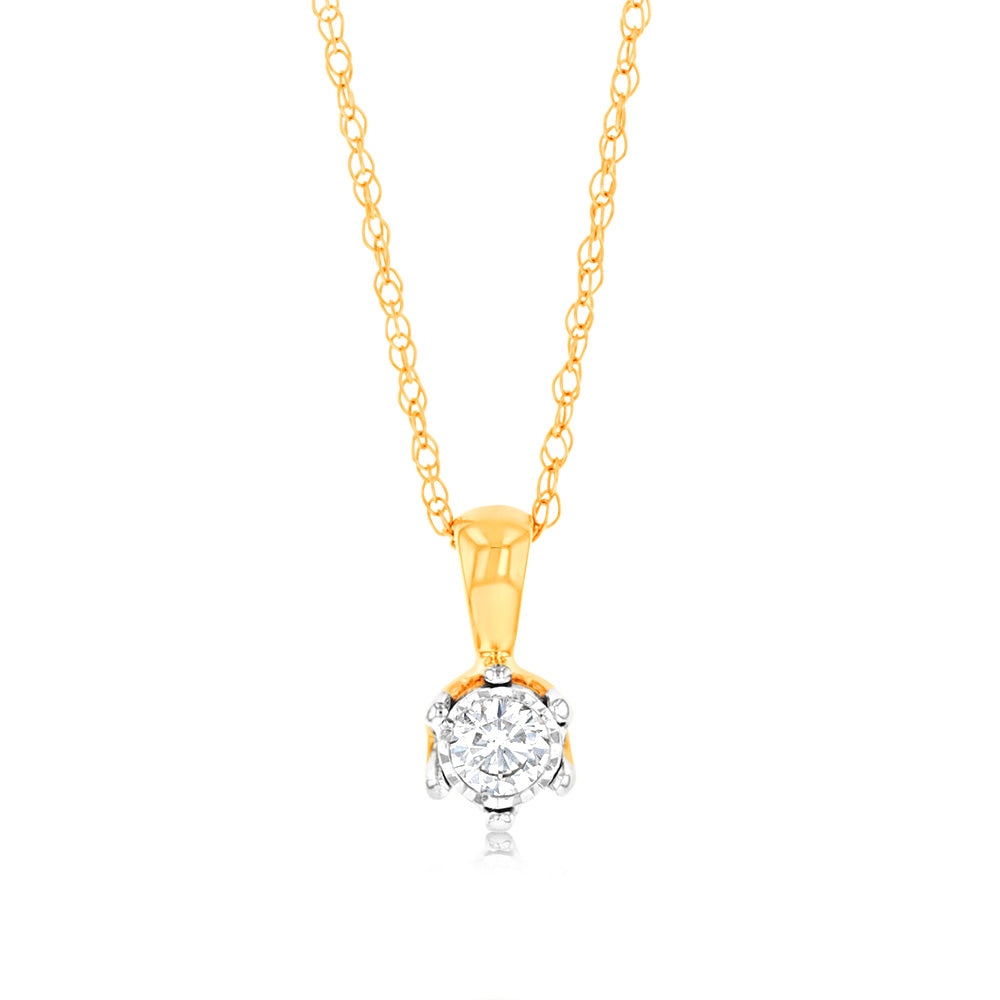 Luminesce Lab Grown Diamond 6 Claw Solitaire Pendant in 9ct Yellow Gold With Chain