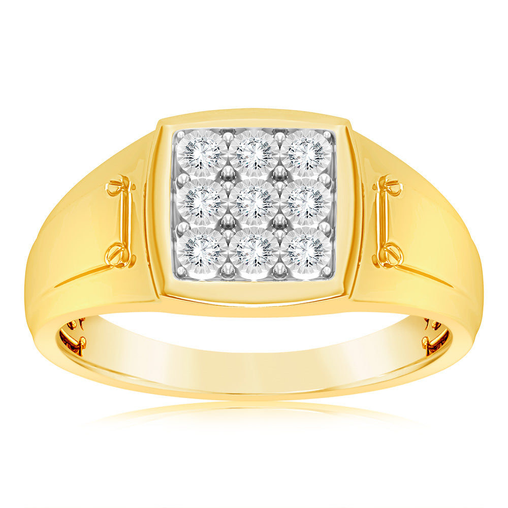 Luminesce Lab Grown 1/6 Carat Diamond Gents Ring in 9ct Yellow Gold