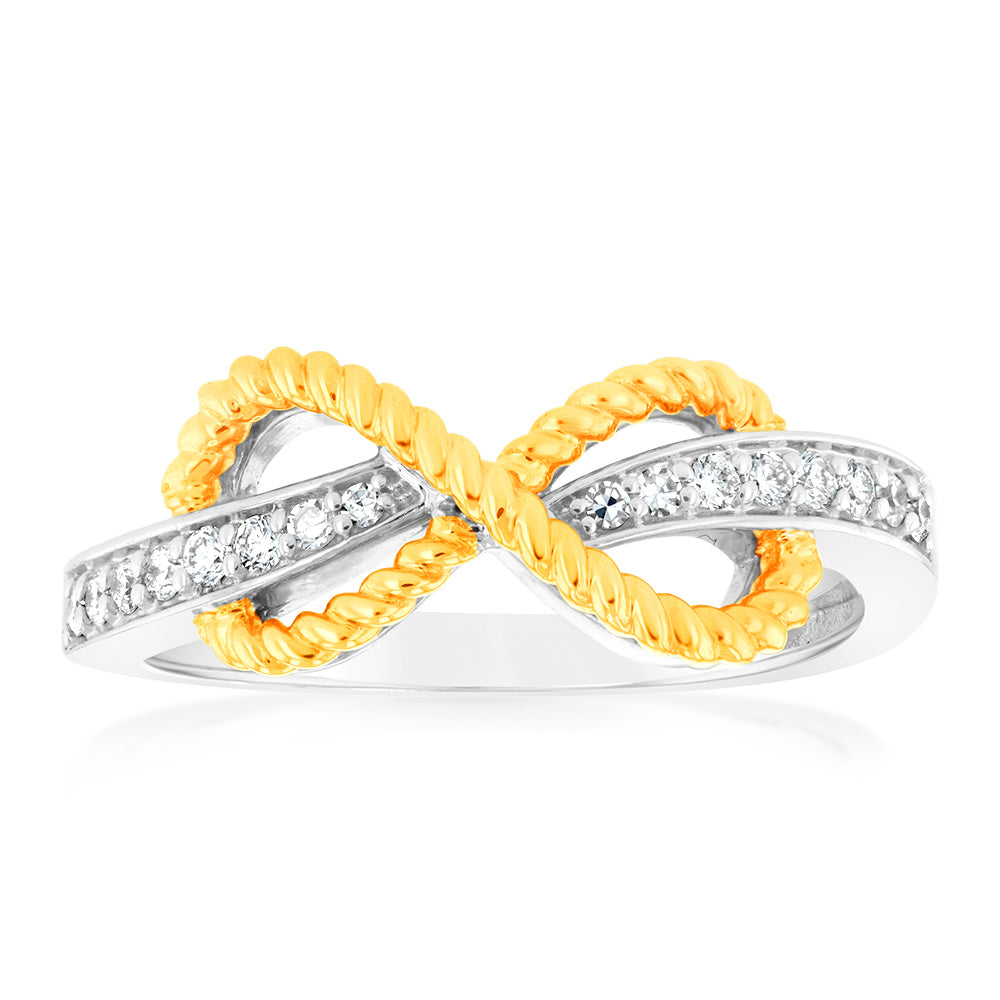 Luminesce Lab Grown 1/6 Carat Diamond Infinity Ring in 9ct Yellow Gold & Sterling Silver