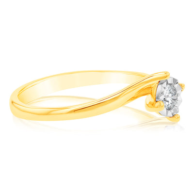 Luminesce Lab Grown 1/10 Carat Diamond 4 Claw Ring in 9ct Yellow Gold