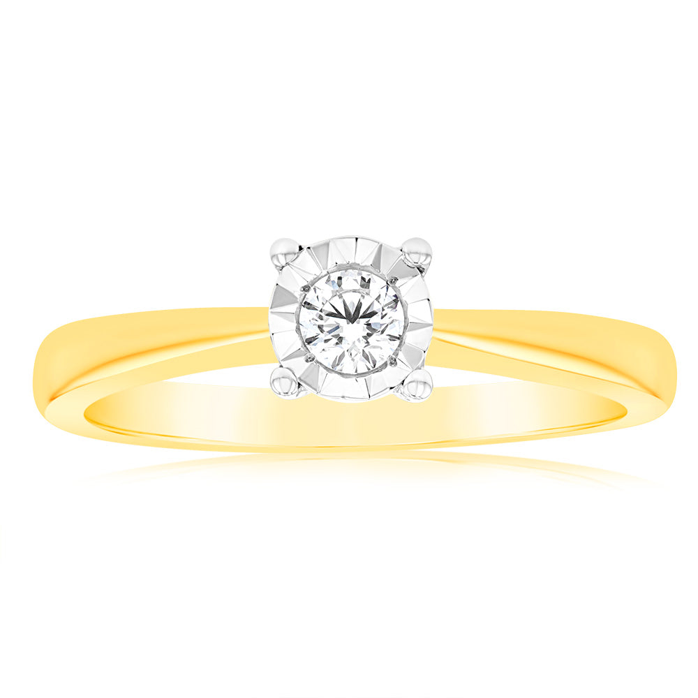 Luminesce Lab Grown 1/10 Carat Diamond 4 Claw Ring in 9ct Yellow Gold