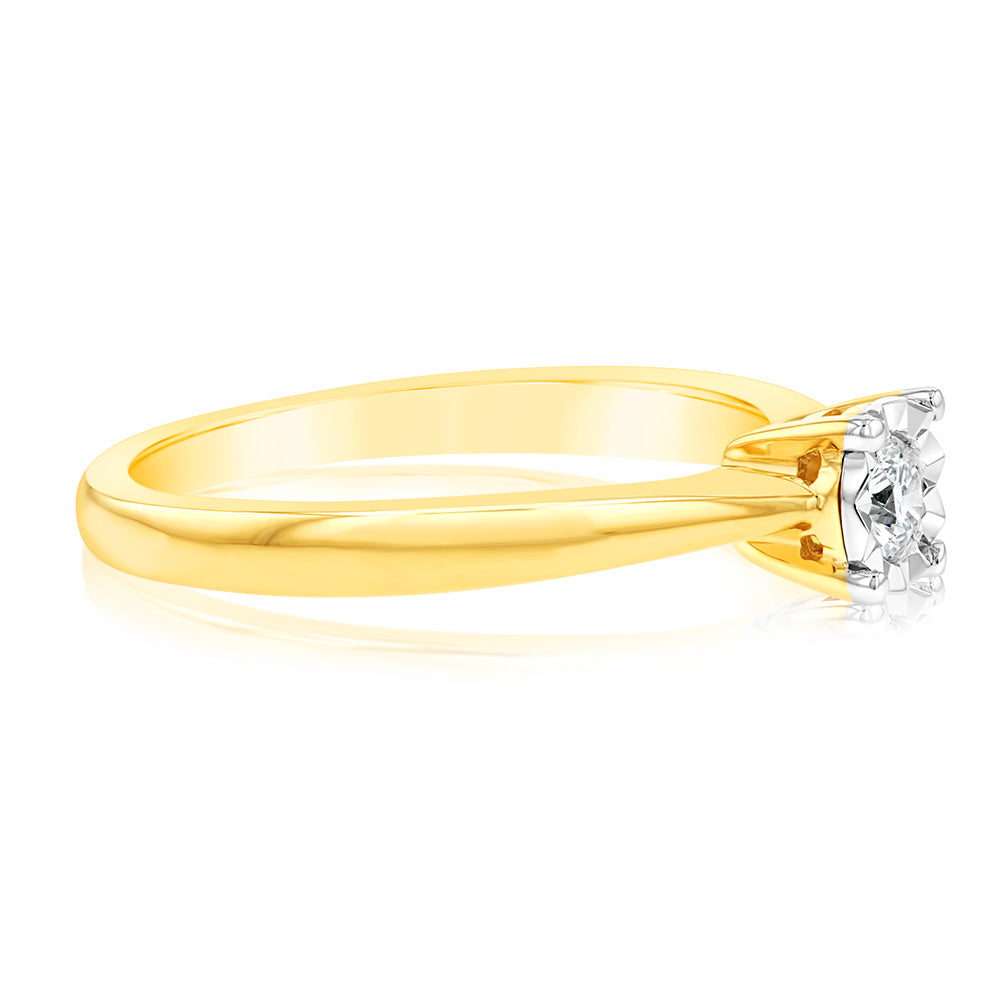 Luminesce Lab Grown 1/10 Carat Diamond 4 Claw Ring in 9ct Yellow Gold