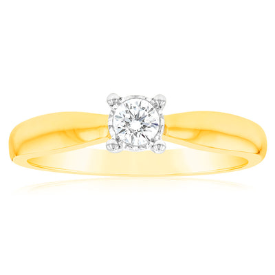 Luminesce Lab Grown 1/10 Carat Diamond 4 Claw Ring in 9ct Yellow Gold