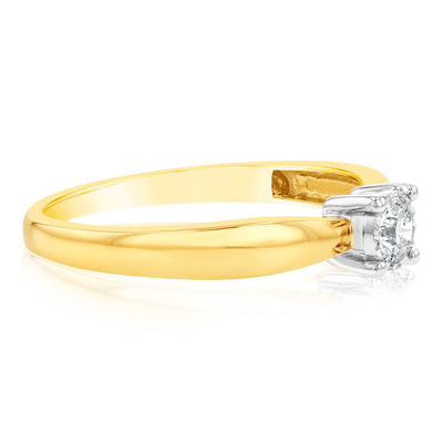 Luminesce Lab Grown 1/10 Carat Diamond 4 Claw Ring in 9ct Yellow Gold