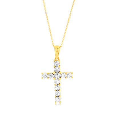 Luminesce Lab Grown 1/4 Carat Diamond Cross in 9ct Yellow Gold on 45cm Chain