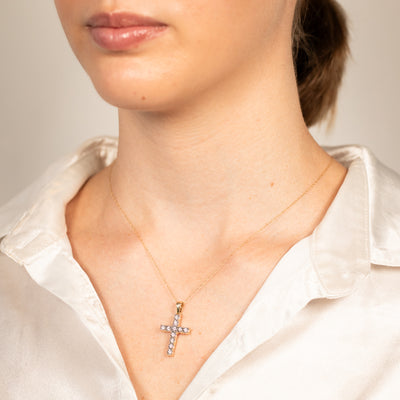 Luminesce Lab Grown 1/4 Carat Diamond Cross in 9ct Yellow Gold on 45cm Chain