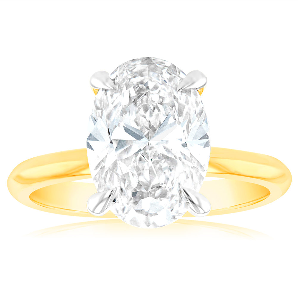Luminesce Lab Grown Certified 3 Carat Diamond Oval Solitaire Engagement Ring in 18ct Yellow Gold
