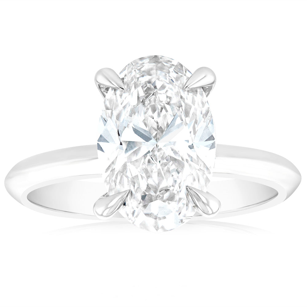 Luminesce Lab Grown Certified 3 Carat Diamond Oval Solitaire Engagement Ring in 18ct White Gold