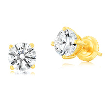 Load image into Gallery viewer, Luminesce Lab Grown 2 Carat Diamond Screwback Solitaire Earrings in 14ct Yellow Gold