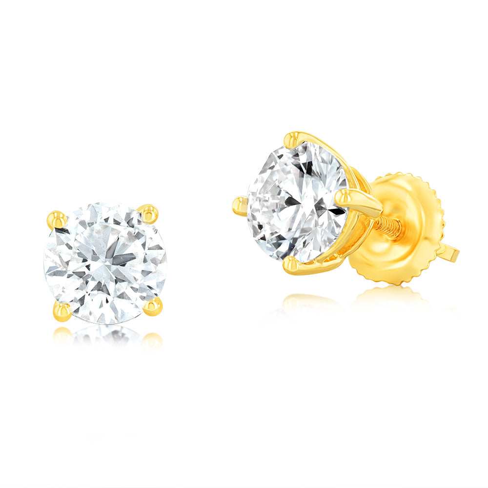 Luminesce Lab Grown 2 Carat Diamond Solitaire Earrings in 14ct Yellow Gold