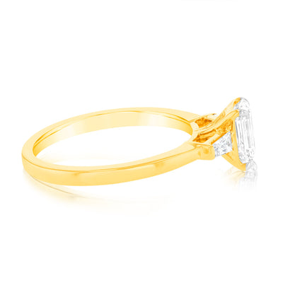 Luminesce Lab Grown 18ct Yellow Gold 1.1 Carat Emerald Certified Diamond Engagement Ring