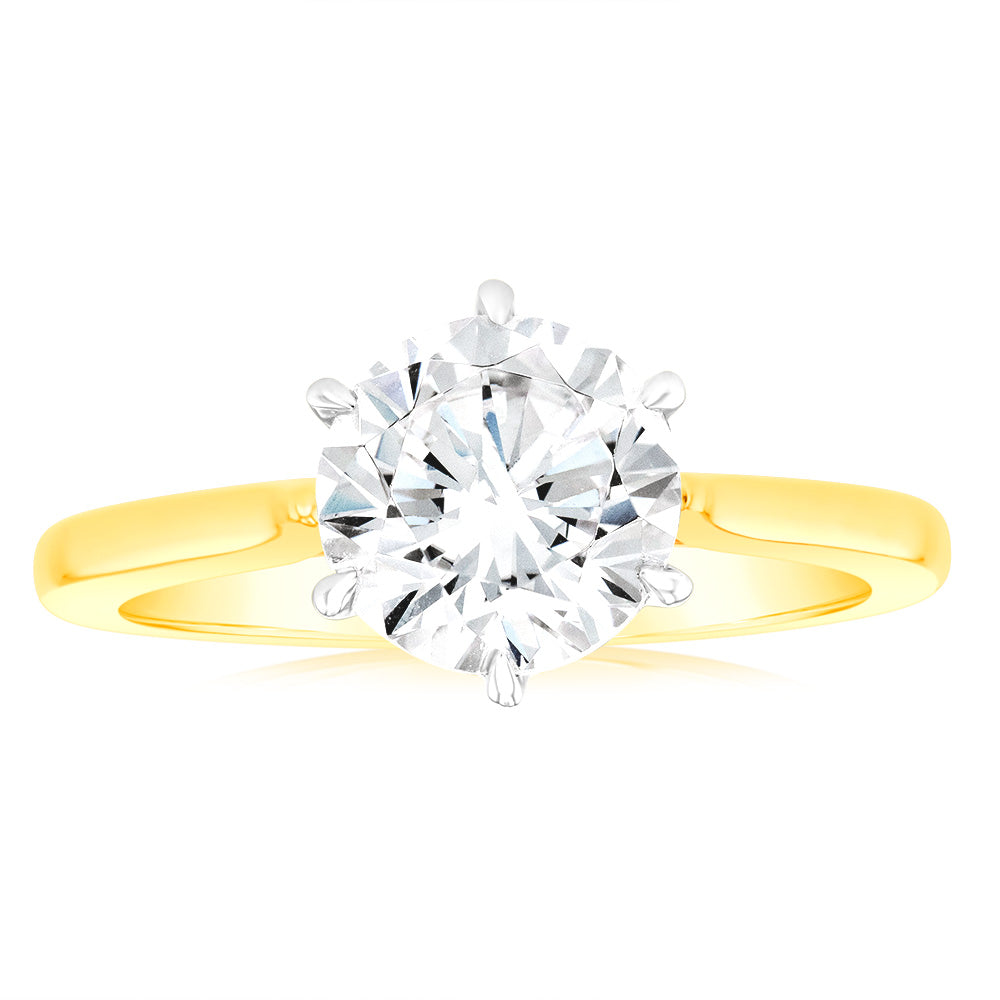 Luminesce Lab Grown 2 Carat Certified Diamond Solitaire Engagement Ring in 18ct Yellow Gold
