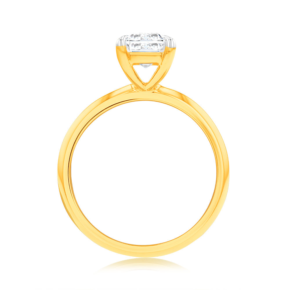 Luminesce Lab Grown Certified 2 Carat Diamond Emerald Cut Engagement Ring in 18ct Yellow Gold