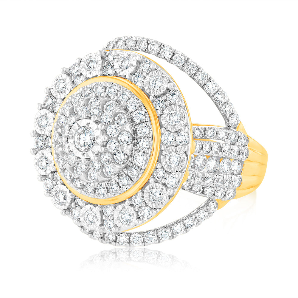 Luminesce Lab Grown 2 Carat Diamond Cluster Ring in 9ct Yellow Gold