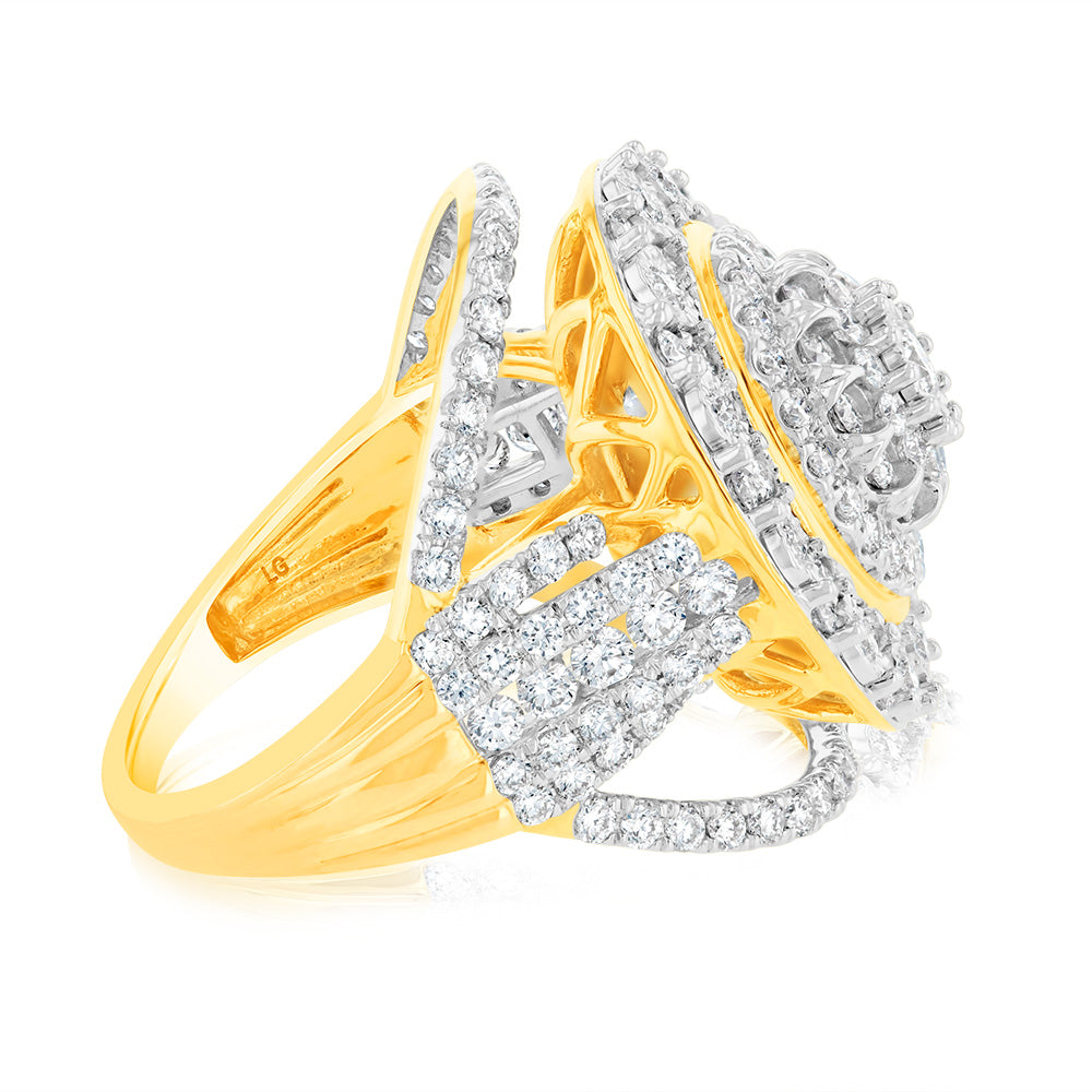 Luminesce Lab Grown 2 Carat Diamond Cluster Ring in 9ct Yellow Gold