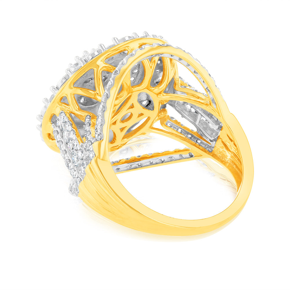 Luminesce Lab Grown 2 Carat Diamond Cluster Ring in 9ct Yellow Gold